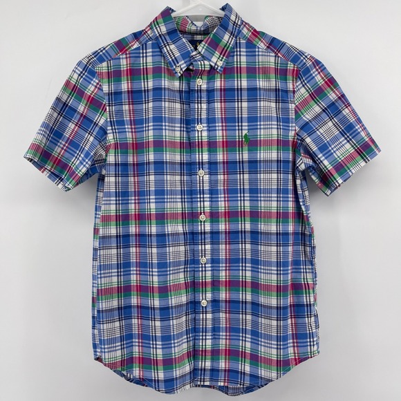 Ralph Lauren M (10-12) Plaid Shirt Short Sleeve Button Down Casual Top Kids - Picture 2 of 6
